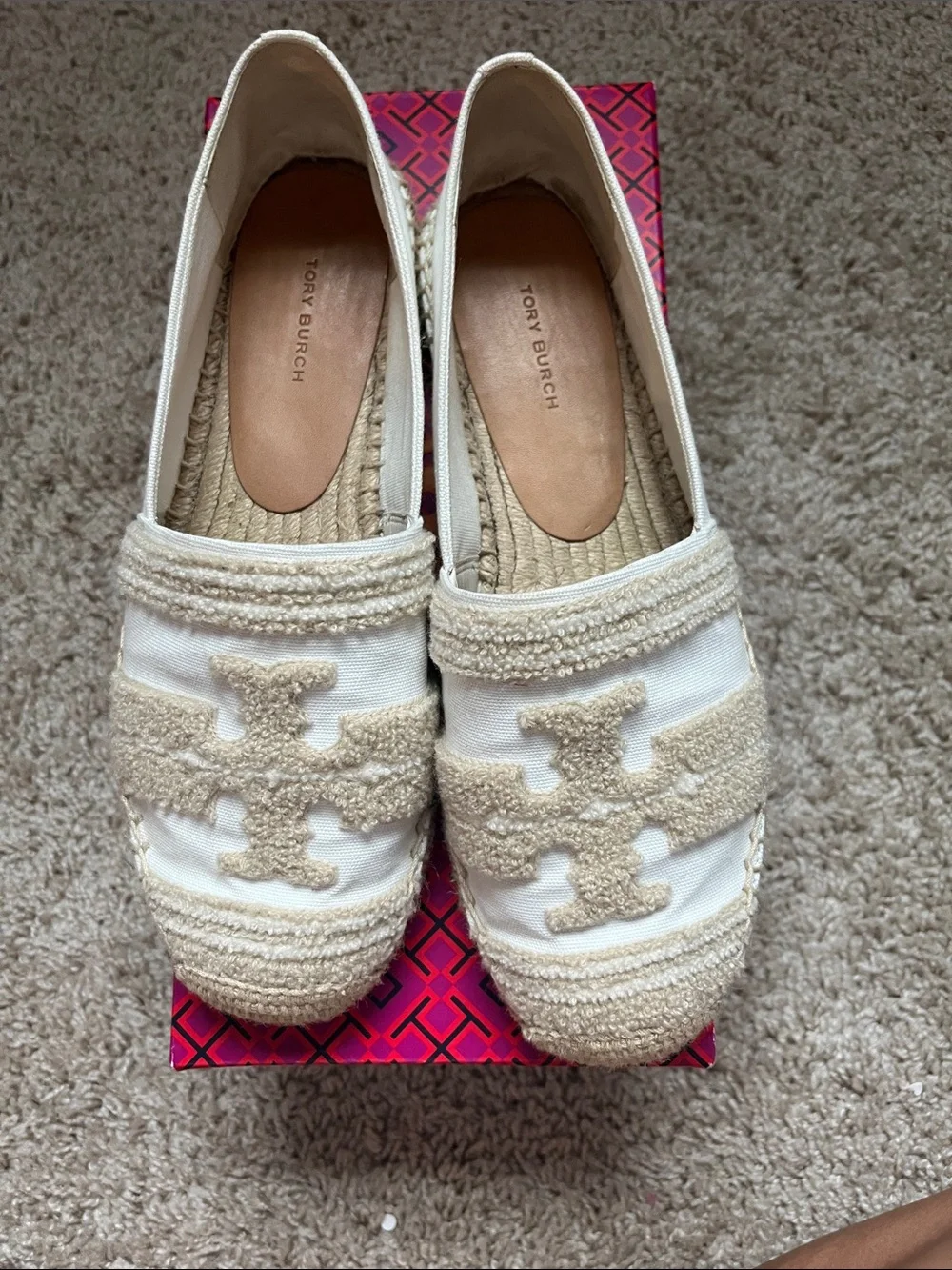 Tory Burch Cream Woven Espadrille Loafers